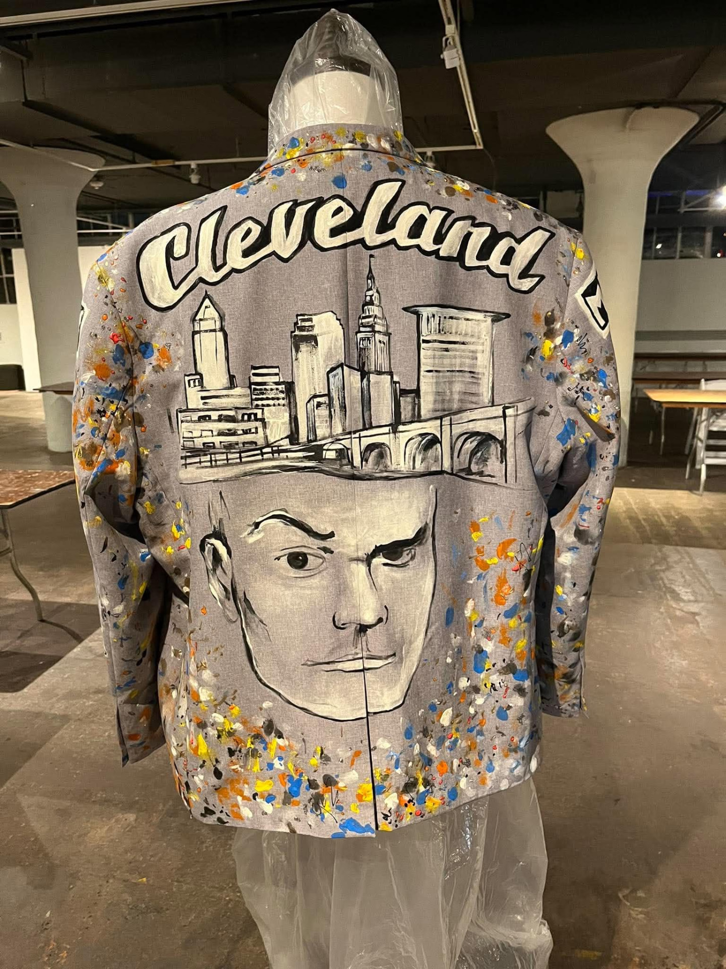 Back of Garrett Weider’s hand-painted Cleveland jacket
