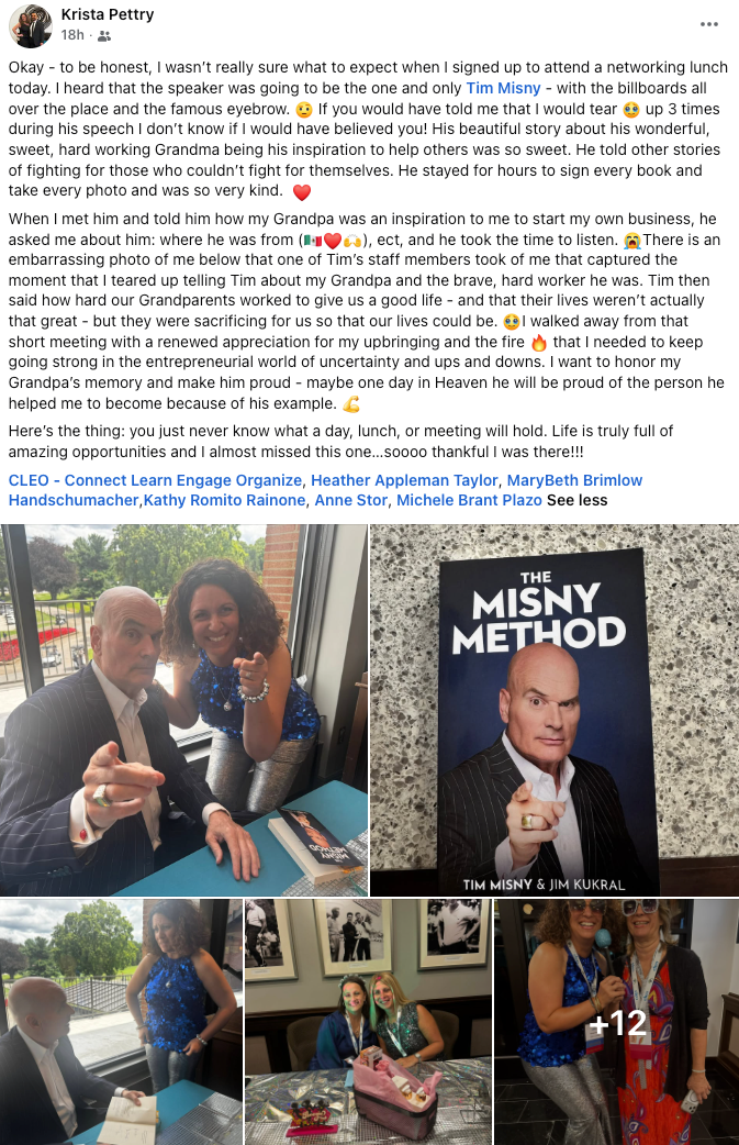 Attendee social media post 1 after Tim Misny event