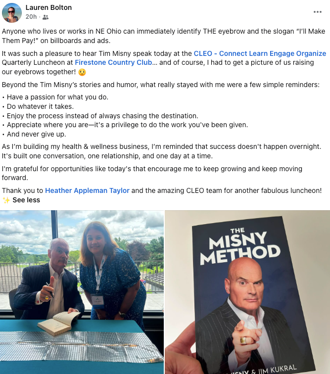 Attendee social media post 2 after Tim Misny event