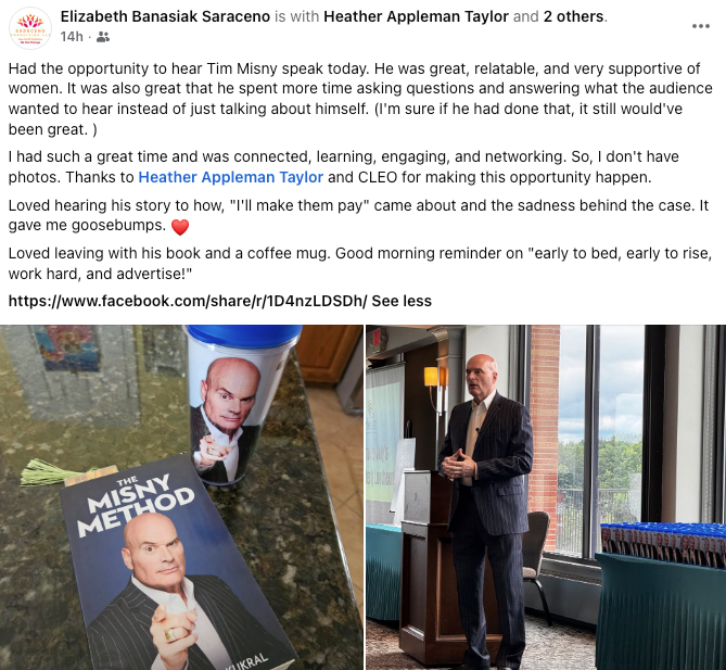 Attendee social media post 5 after Tim Misny event
